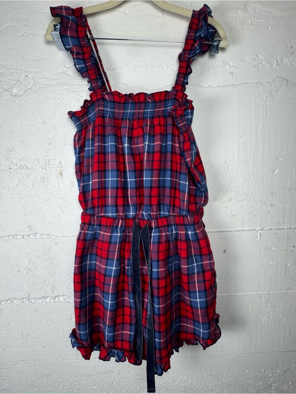 Aerie Flannel Plaid Romper In Chilly Red Blue pajama PJ Ruffled  Size M NWT - Picture 2 of 10